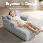 45'' Chaise Lounge Chair Indoor, Corduroy Upholstered Boneless Sofa Bed, Deep Seat Sleeper Couch Reading Chairs, Small Comfy Cloud Sofas Couches for Living Room, Bedroom, Movie Room (LightGray)