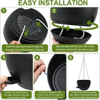 WOUSIWER Self Watering Hanging Planters, 2 Pack 12'' Plastic Pots with Drainage Holes & Reservoir Tray (Black) | Indoor & Outdoor Use for Ferns, Ivy, Herbs, Succulents