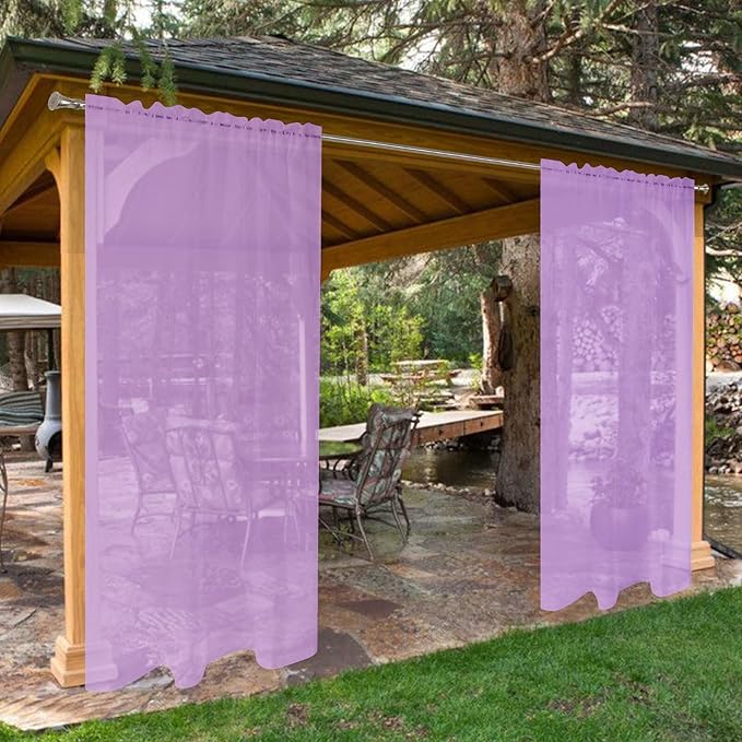 SpaceDresser Waterproof Outdoor Sheer Curtains for Patio - 4 Panels Rod Pocket Indoor Voile Sheer Curtain for Living Room,52W x 96L inch, Lavender