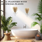 2 Pieces Boho Wall Decor Hanging Planters with Artificial Plants Metal Hanging Vase Indoor Plants Holder Modern Wall Art for Bathroom Bedroom Living Room Decor, Silver, Pampas Grass