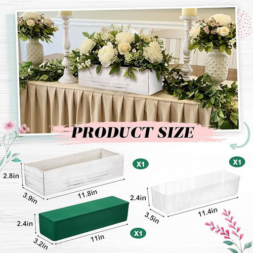 1 Set Wood Boxes for Centerpieces 12x4 Inch Rectangle – White