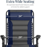 Best Choice Products Oversized Padded Zero Gravity Chair, Folding Outdoor Patio Recliner, XL Anti Gravity Lounger for Backyard w/Headrest, Cup Holder, Side Tray, Polyester Mesh - Navy/Gray