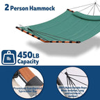 TegerDeger 12FT 2 Person Hammock Large Hammock 450LB Capacity with V Shaped Hardwood Spreader Bar & Nylon Rope for Outside, Patio, Garden, Backyard, Beach, Poolside - Lake Blue