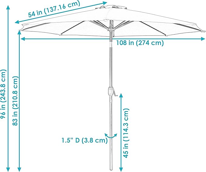Sunnydaze Outdoor Patio Umbrella - Polyester Table Market Umbrella with Push-Button Tilt and Crank - 8 Sturdy Ribs - Red - 9ft