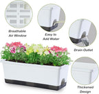 Window Box Planter 8 Pcs, 17 Inches Rectangle Flower Pots with Drainage Holes & Trays, Vegetable Planters for Windowsill Patio Garden Balcony Home Indoor Outdoor (White, 16 * 7 * 6 inch)