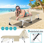 ABORON Oversized Folding Sun Tanning Chair, 3 in 1 5-Position Adjustable Outdoor Heavy Duty Chaise Lounge Chairs, with Face & Arm Holes, Mattress, Pillow, for Beach Pool Lawn Yard Patio