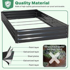 ONCEMORE Galvanized Raised Garden Bed for Vegetables Flowers Herbs, Metal Raised Garden Bed Kit with 2 PCS Tomato Cage, Gloves, Trellis Netting, Plant Labels, Plant Ties, Black 8×4×1FT