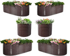 A ANLEOLIFE Set of 6, 30 Inch Extra Tall Galvanized Raised Garden Beds Kit, Large Oval & Round Metal Planters – Ideal for Backyard Vegetables Flowers Herbs, CaféBronze