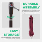 JEAREY 7.5FT Patio Umbrella Market Table Umbrella with 6 Sturdy Ribs, Push Button Tilt/Crank Outdoor Umbrella for Garden, Deck, Backyard, Pool and Beach,Burgundy