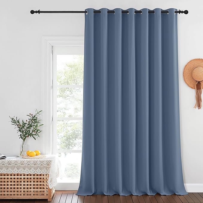 NICETOWN Blackout Curtains for Sliding Glass Door Room Divider Noise Reduce Curtain Panel Portable Window Screen Sliding Partition, W100 x L102 inches, 1 Panel, Stone Blue