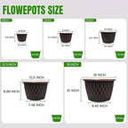 Usocik 4 Pack 10 Inch Retro Plant Pots, Vintage Striped Flower Pots with Drainage Hole & Saucer, Large Plastic Planters for Indoor and Outdoor Plants, Decorative Garden Pots(Copper)