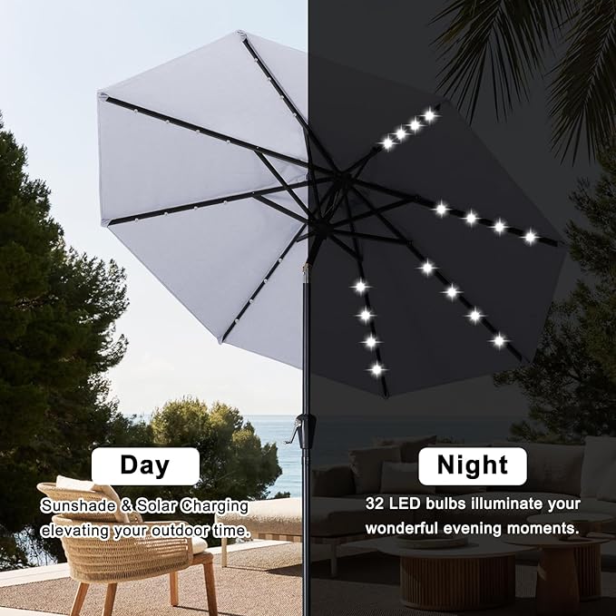 ABCCANOPY Durable Solar Led Patio Umbrellas with 32LED Lights 11FT (Grey)