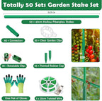 Cludoo 162PCS Garden Stakes Set with 50 Sets Fiberglass Plant Stakes Sticks Supports and Accessories, DIY 4ft 5ft 6ft 7ft Tomato Stakes for Tomato,Vegetables, Pepper, Fences Indoor Outdoor Plants