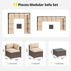Aoxun Patio Furniture Set, 11 Piece Outdoor Sectional Sofas with Waterprool Cover, 10 Seats Wicker Rattan Outdoor Furniture Patio Conversation Set for Backyard, Garden (Brown Rattan Begin Cushions)