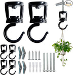 ONIKK Ceiling Hooks for Hanging Plants (4 PCS Black), Heavy Duty Metal Plant Hooks, Screw in Hooks for Hanging Birdfeeders, Lamps, Planters, Indoor Outdoor Wall Baskets Hooks up to 33 lbs