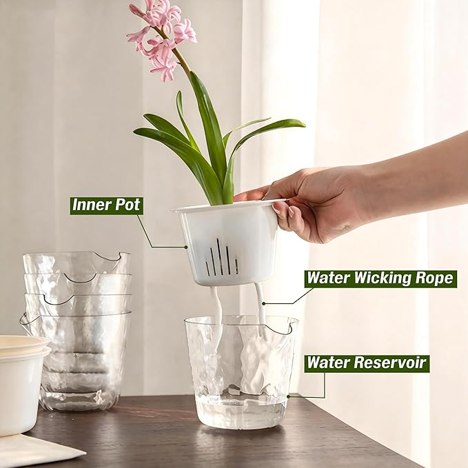 InmeRun Plant Pots Indoor Plastic Flower Pots Outdoor 7 inch Set of 4 Pack with Drainage Holes and Saucers for Garden Pots (self Watering 7in-4p)