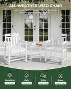 Patio Chairs Set of 2, HDPE Outdoor Dining Chairs with Wide Seat, All Weather Oversized Porch Chair for Garden, Backyard, Deck - White