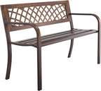 VEVOR Outdoor Bench, 46 inch, Carbon Steel Metal Frame with PVC Mesh Pattern Backrest and Round Edge Armrests, Weatherproof Outside Bench for Patio, Garden, Park, Yard, Front Porch, Antique Bronze