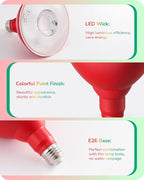 EDISHINE St.Patrick's Day/Easter Decorations PAR38 Red & Green LED Flood Light Bulbs Outdoor, Dimmable LED Light Bulb, 18W(120W Equivalent), Outdoor Weatherproof Light Bulb, E26 Base, 2 Pack