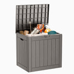 ROJIK Outdoor Storage Housing Deck Box - Waterproof Patio Furniture, Garden Tools, Cushions, Pool Accessories Storage Bench with Lockable Lid and Side Handles (Grey)