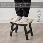 Foot Stool,Ottoman,Bamboo Small Sofa Foot Rest Under Desk,Extra Seating for Living Room, Bedroom and Kitchen (Black Stool Legs - Stripes Surface)
