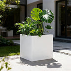 White Steel Planter Square Outdoor Planters Galvanized Steel Planter Box Indoor 32 Inch Metal Large Planters Cube Heavy Duty Flower Pot Modern Commercial Residential for Trees Patio Yard Garden