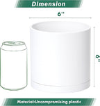 Modern Plastic Planter Pots 6 Inch, Matte White, Set of 4 with Saucers