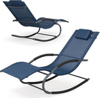 Outdoor Lounge Chair with Pillow, Pool Chaise Lounge Chair Set of 2, Navy Blue
