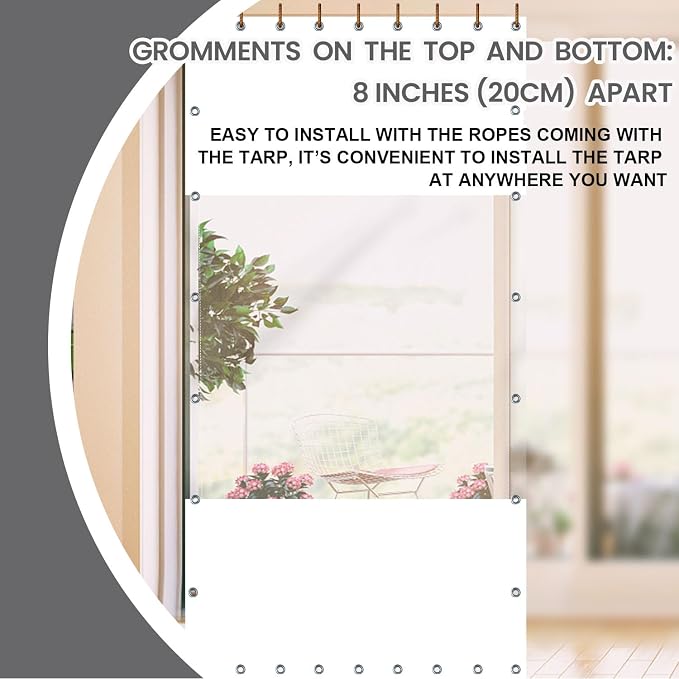 Outdoor Vinyl Curtain, 20 Oz White Panel with Rustproof Grommets