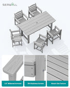 SERWALL 67" Outdoor Dining Table - HDPE All-Weather Rectangular Patio Table with Umbrella Hole, Light Gray