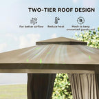 Outsunny 10' x 12' Outdoor Patio Gazebo, Heavy Duty Gazebo Canopy Shelter with Double Roof, Curtains, Netting, Steel Frame, UPF30+ Protection, Ceiling Hooks for Lawn, Backyard, Deck, Khaki