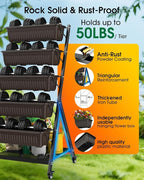 5-Tier Vertical Garden Bed Planter Boxes with Wheels, Drainage System & Storage Space, Mobile Vertical Garden Planter with 5 S-Hooks for Plants Vegetables Flowers Herbs in Garden Patio Yard