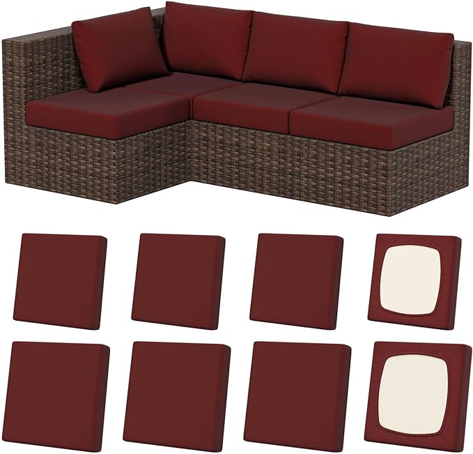 Cushion Covers, 8 Pack Stretch Fit Wine-Red Outdoor Patio Slipcovers