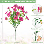 Bassion Artificial Flowers for Outdoors, 24 Bundles UV Resistant Fake Flowers Realistic Silk Faux Plants for Outdoor Planter Window Box Porch Patio Garden Home Outside Decorations