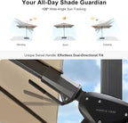 PURPLE LEAF 8.8' X 8.8' Right-left Tilt Patio Umbrella with Base Outdoor Cantilever Swivel Square Umbrella with Tilt Aluminum Offset Umbrella with 360-degree Rotation for Garden Deck Pool Patio Beige