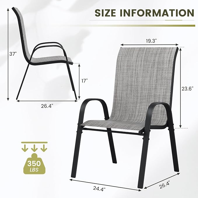 Patio Chairs Set of 4, Stackable Outdoor Dining – Light Grey
