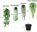 4 Pack Artificial Plants Wall Hanging Fake Plants Indoor for Shelf Boho Faux Eucalyptus Ivy Vine House Plants for Living Room Wall Backdrop Outdoor Decor