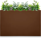 Galvanized Steel Planter Box-No Installation Required Metal Rectangular Block Long Box Planter Modern Outdoor Planters All-Weather Use with Drainage Holes for Patio/Porch, 36×24×12IN（Brown）