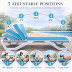 Kozyard Outdoor Chaise Lounge Chair, Full Flat Adjustable Patio Lounger with Aluminum Frame & Resin Legs, Textilene Fabric for Poolside, Backyard & Beach (Aqua/WhiteFrame, Chair Without Table)