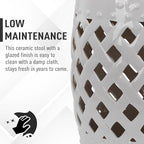 Outsunny 13" x 18" Ceramic Garden Stool with Woven Lattice Design & Glazed Strong Materials Decorative Outdoor Stool, White