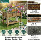YITAHOME Raised Garden Bed Outdoor HDPE with Shelf, 48x18x30in Poly-Wood Weather-Resistant Elevated Planter Box with Legs for Vegetable Flower, Herb Garden Bed for Backyard Balcony Garden, Brown