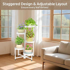LASZOLA 5 Tiered Folding Plant Stand Indoor for Multiple Large Planter, Tall Heavy Duty Adjustable Rack with Rust Proof Plastic Shelving, Sturdy Vertical Tree Organizer for Narrow Inside Floor, White