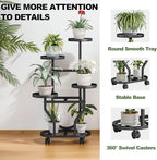 Plant Stand Indoor Outdoor 4 Tier Flower Holder with Wheels Metal Plant Shelf Corner Display Rack Multi Plants Sheleves for Living Room Garden Patio Black