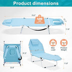 ABORON 2-in-1 Tanning Chair with Face Hole, Folding Camping Cot for Adults, 5-Position Adjustable Lounge Chair with Pillow, Heavy Duty 600D Oxford Portable Cot for Beach, Patio, Poolside