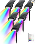 RGB Christmas Solar Spot Lights Outdoor, 12 RGB Color Modes Landscape Light Waterproof IP67 with Remote Control, 2-in-1 Color Changing RGB/Cool/Warm White for Yard Garden Garden (6 Pack)