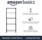 Amazon Basics 5-Shelf Multipurpose Adjustable Steel Garage Shelving Unit, Storage Rack for Kitchen, 200 lbs Per Shelf, Easy Assembly, 13.4"D x 23.2"W x 60"H, Black