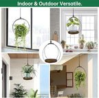 Hanging Planters for Indoor Plants,Plant Hanger with Sturdy Wood Base,Modern Boho Macrame Plant Hanger,Wall Ceiling Window Stands(Plants/Pots Not Included) (2 Pack-Circle)