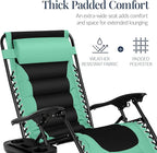 Best Choice Products Oversized Padded Zero Gravity Chair, Folding Outdoor Patio Recliner, XL Anti Gravity Lounger for Backyard w/Headrest, Cup Holder, Side Tray, Polyester Mesh - Green/Black