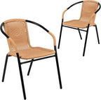 Lila 2 Pack Beige Rattan Indoor-Outdoor Restaurant Stack Chair