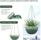 10inch Hanging Planter, 2 Pack Hanging Planters for Indoor and Outdoor Plants, Glazed Hanging Plant Holder with Drainage, Indoor Hanging Flower Pots for Garden Home (Green Glaze)